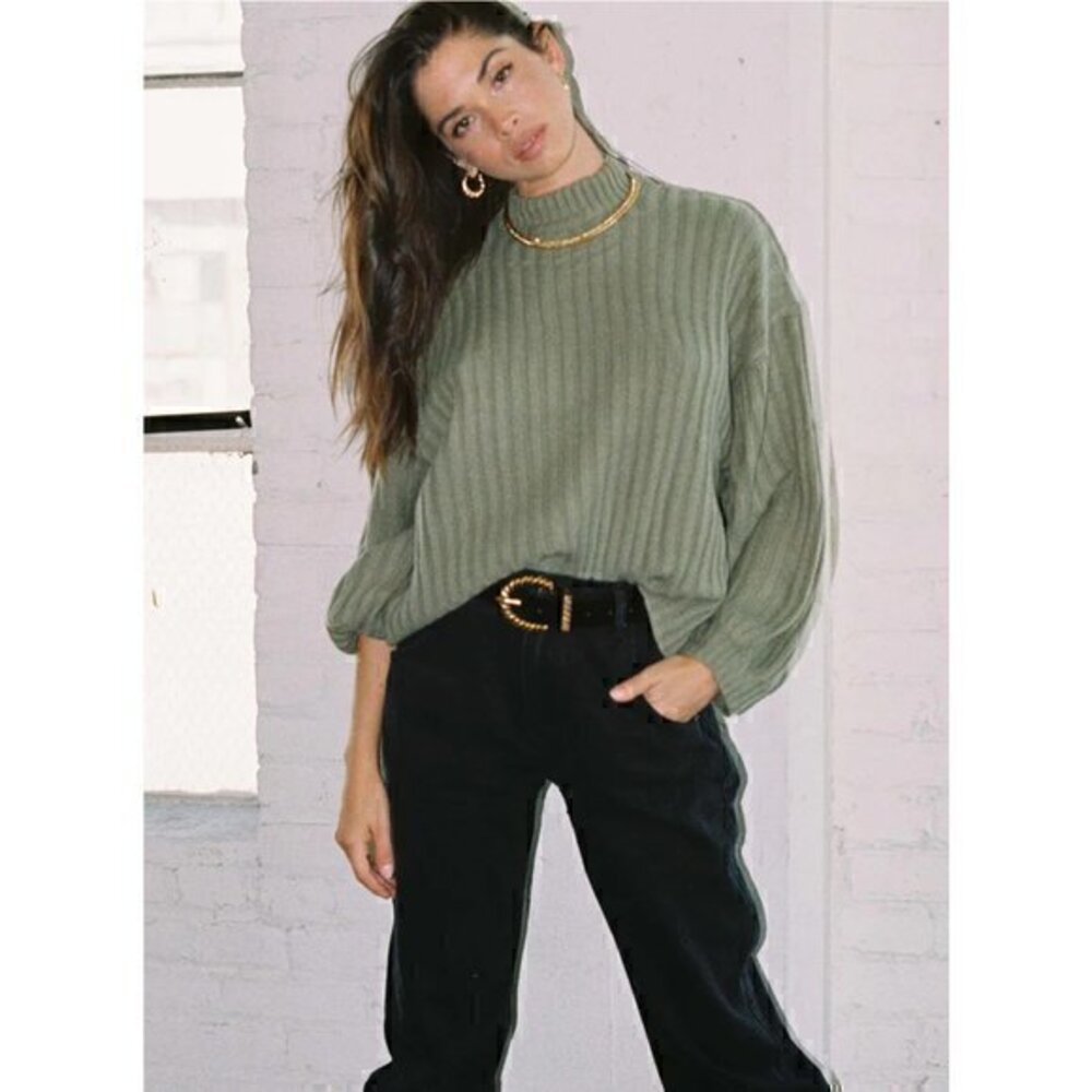 Princess Polly Innerbloom Oversized Ribbed Sweater Dark Green Size XS/S